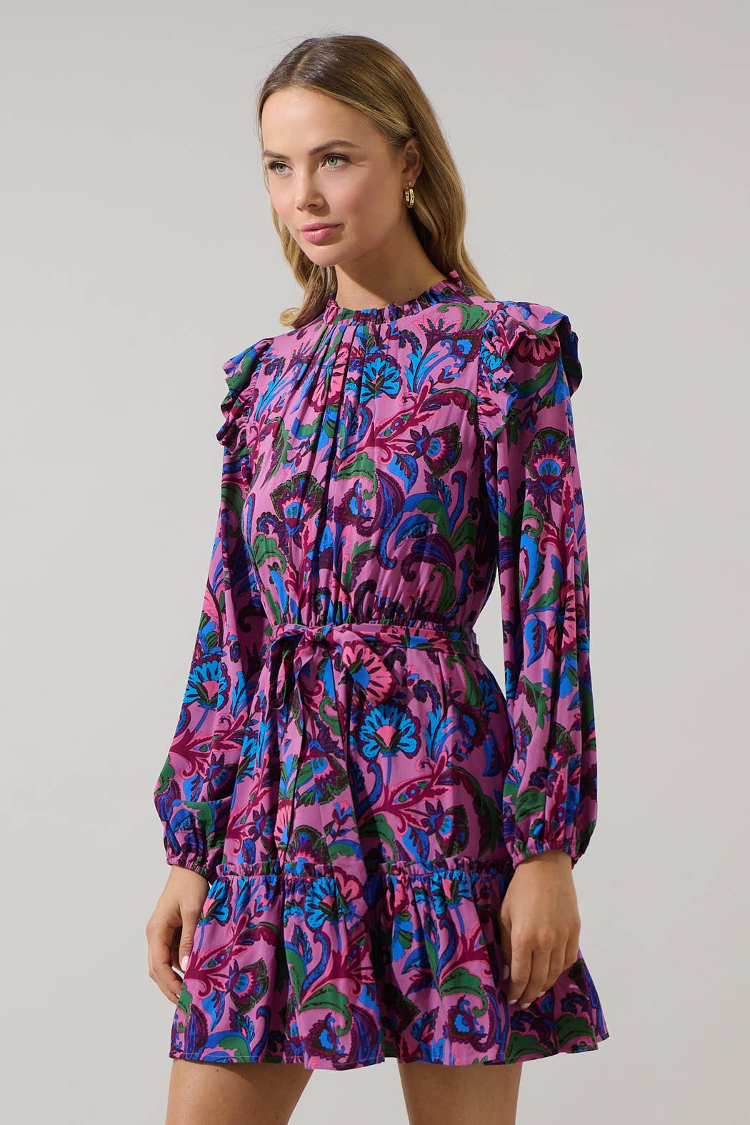 Valier Floral Balloon Sleeve Blouson Dress