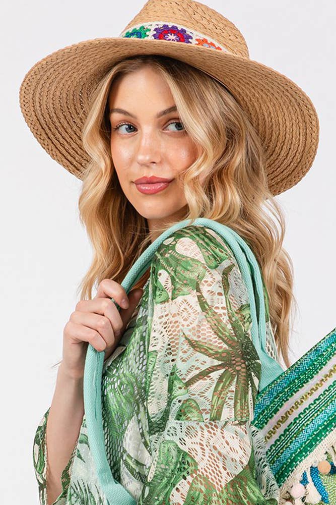 Crochet Band Straw Hat