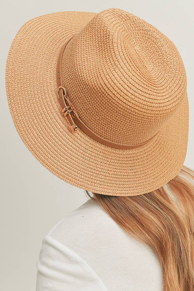 PU Leather Buckled Band Panama Hat
