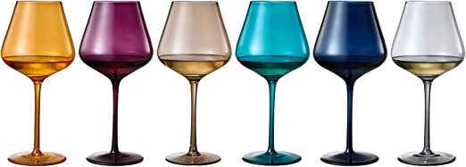 Jewel Colored Crystal Wine Glass Set of 6