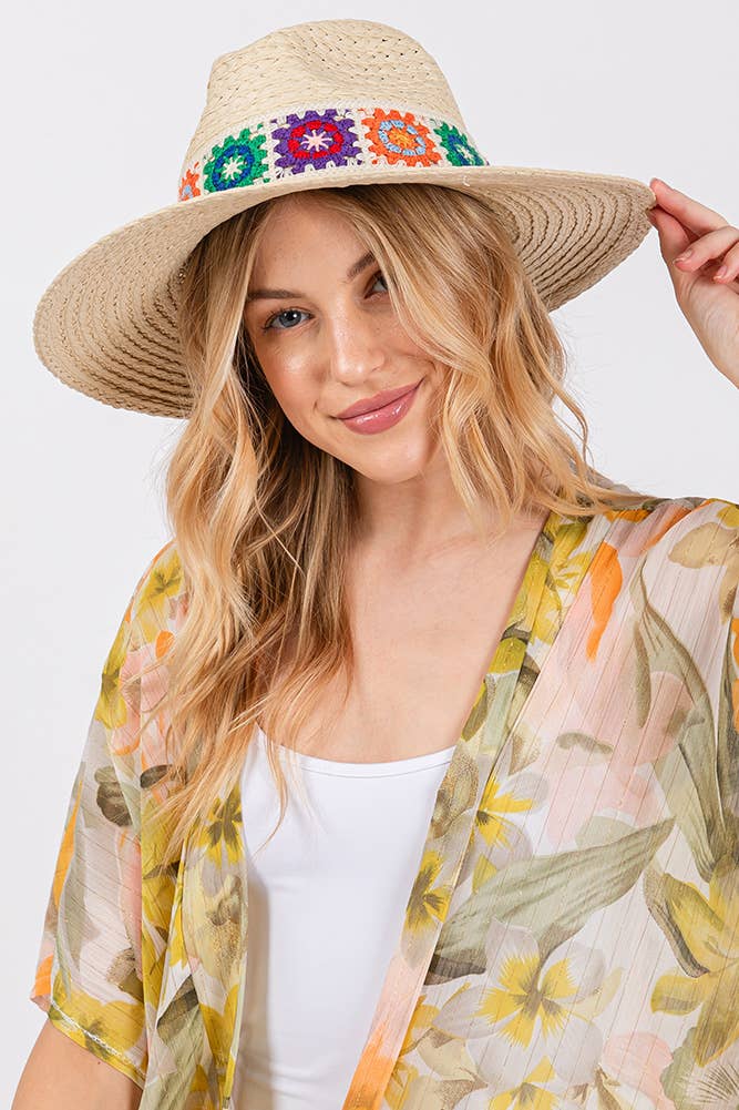 Crochet Band Straw Hat