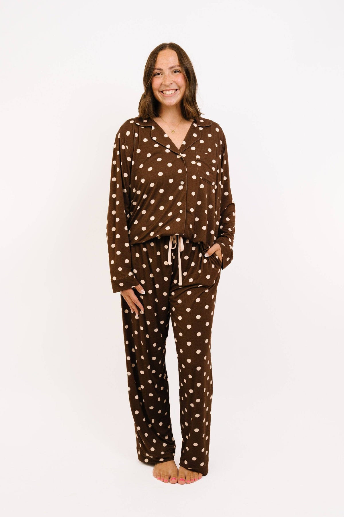 Espresso Polkadot Women's Bamboo Pajama Set