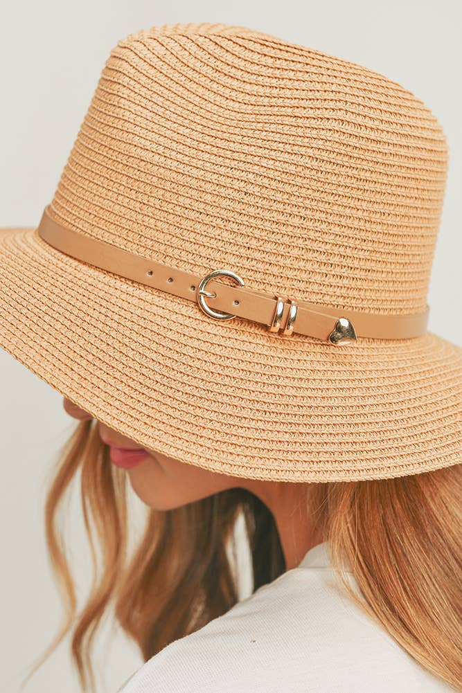 PU Leather Buckled Band Panama Hat