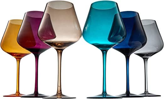 Jewel Colored Crystal Wine Glass Set of 6