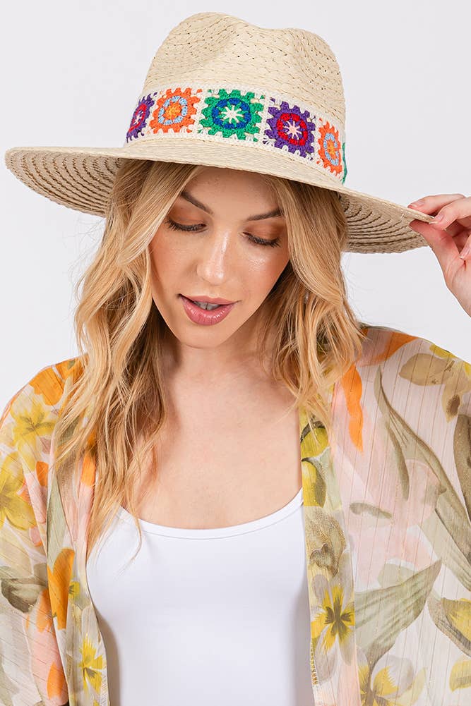 Crochet Band Straw Hat