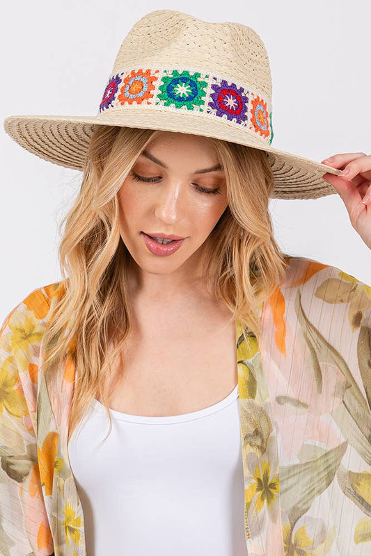 Crochet Band Straw Hat