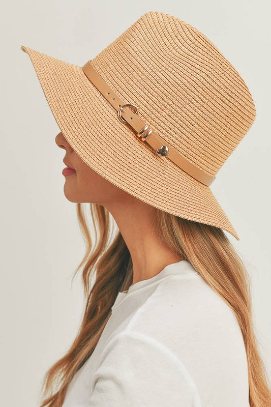 PU Leather Buckled Band Panama Hat