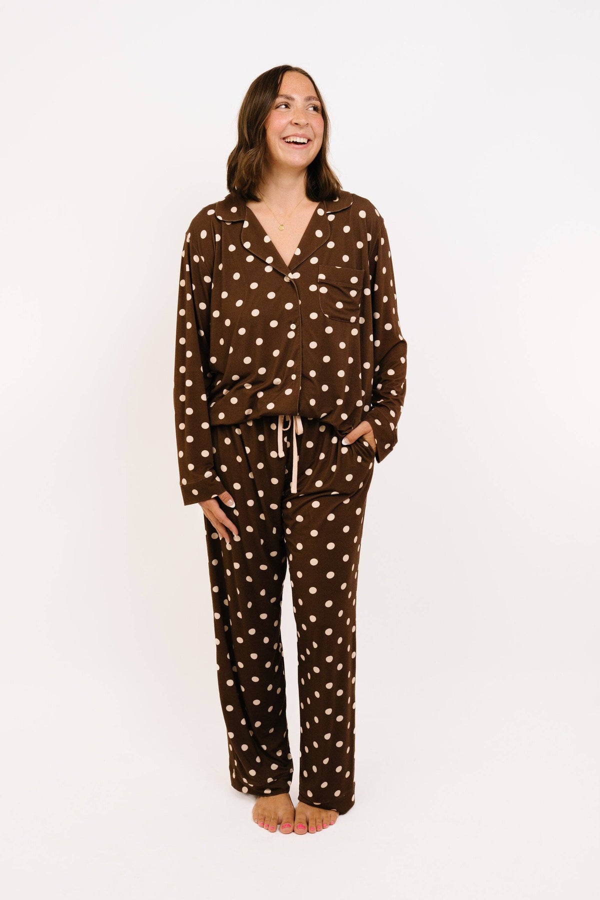 Espresso Polkadot Women's Bamboo Pajama Set