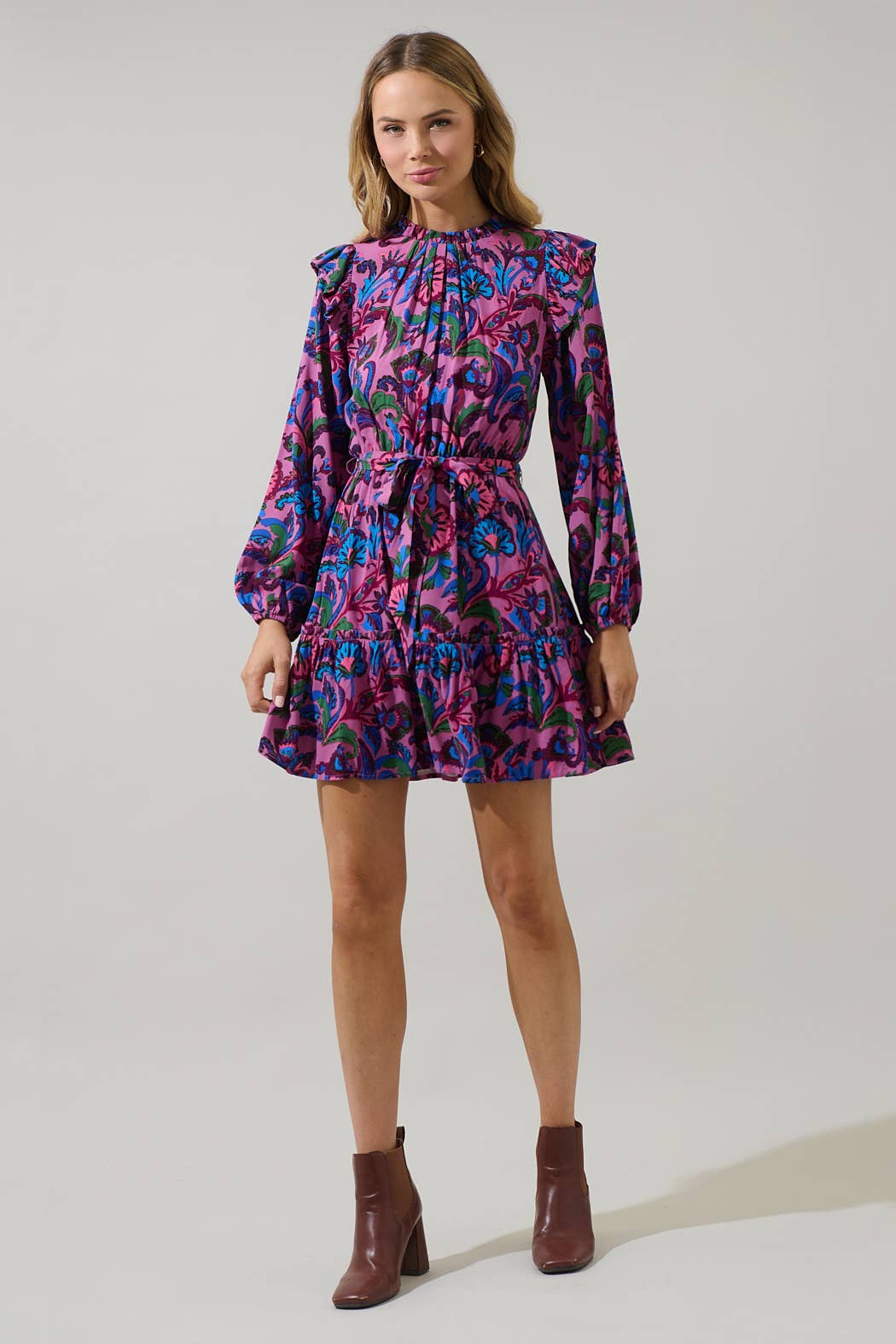 Valier Floral Balloon Sleeve Blouson Dress