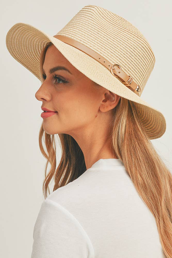 PU Leather Buckled Band Panama Hat