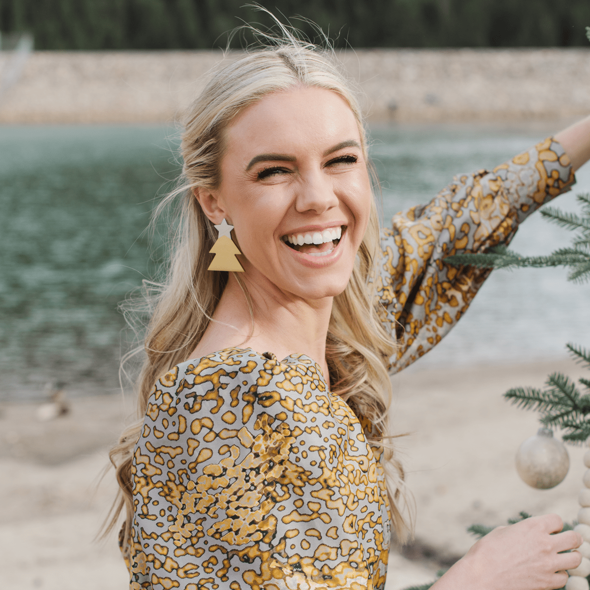 Silver Christmas Tree Horn Earrings