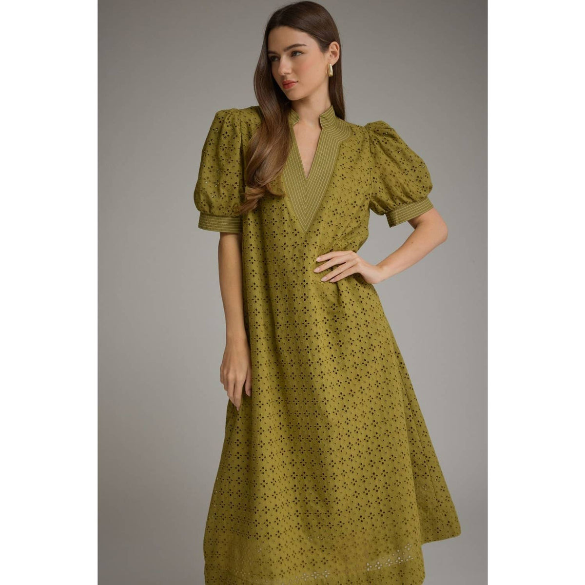 Chartreuse Eyelet Midi Dress