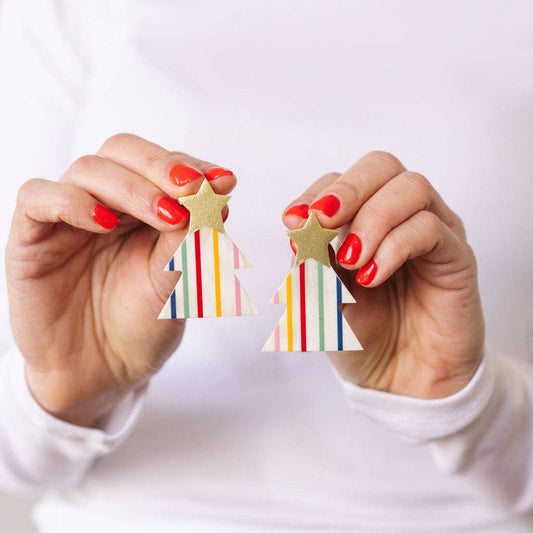 Rainbow Christmas Tree Earring