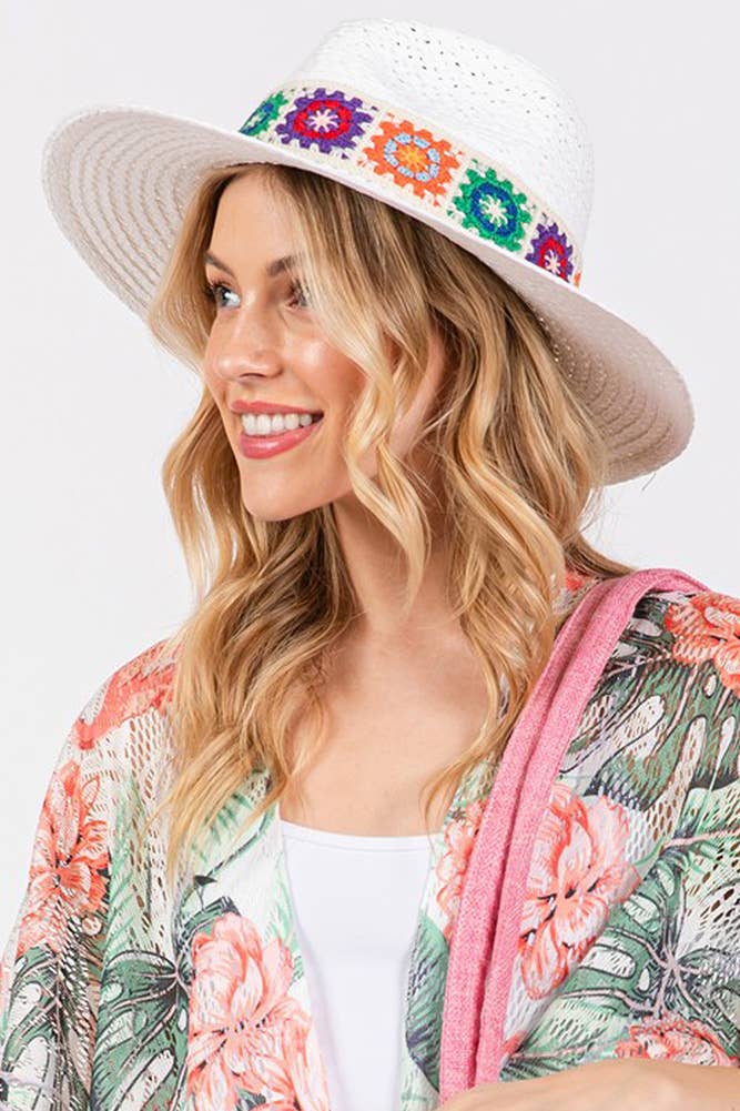 Crochet Band Straw Hat