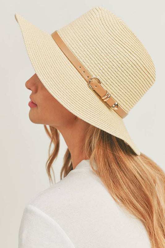 PU Leather Buckled Band Panama Hat