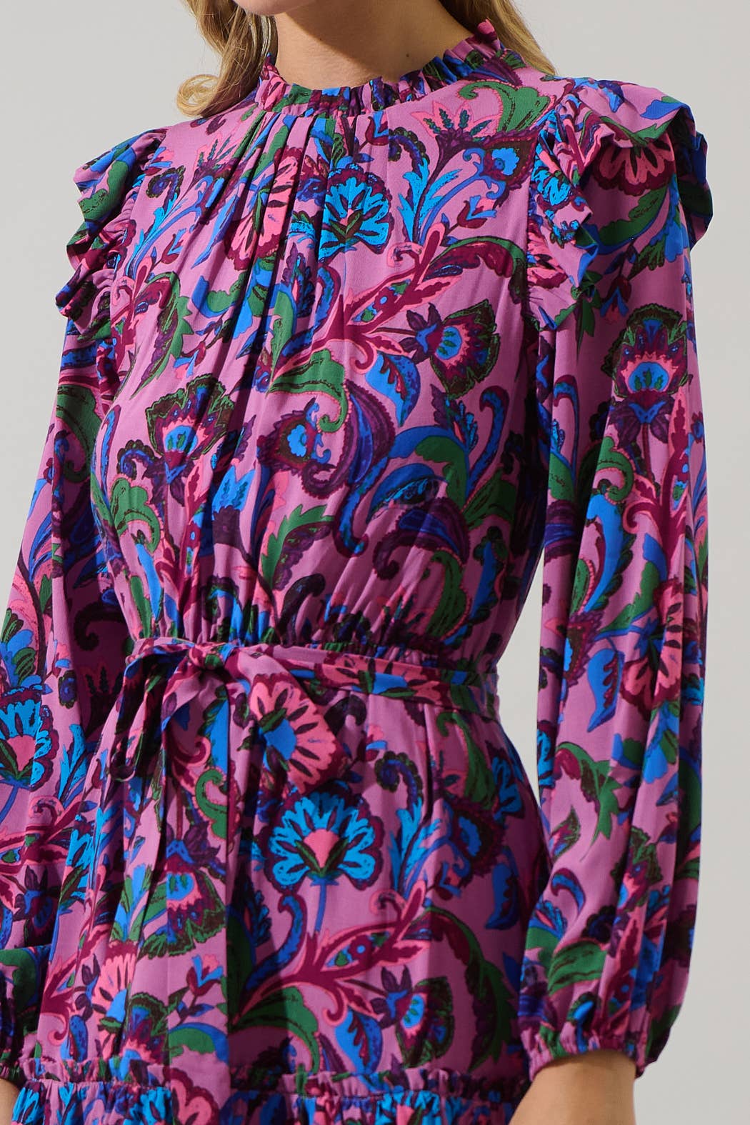 Valier Floral Balloon Sleeve Blouson Dress