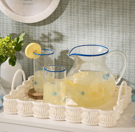 Weather Wicker Scalloped Edge Serving Trays with Handles