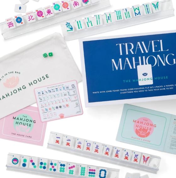 The Mahjong House Travel Mahjong Set - White with Jewel-Tones