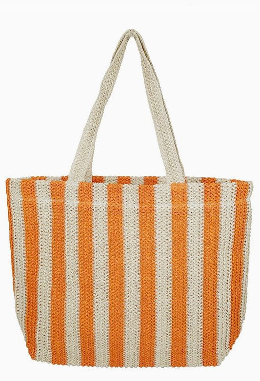 Striped Color Straw Crochet Tote Bag