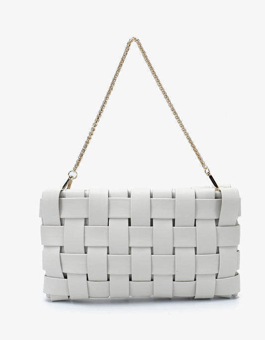 Small Lindy Woven Clutch - Off White