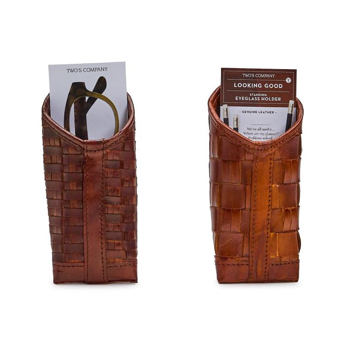 Chestnut Woven Genuine Leather Standing Triangular Weighted Eyeglass Holder
