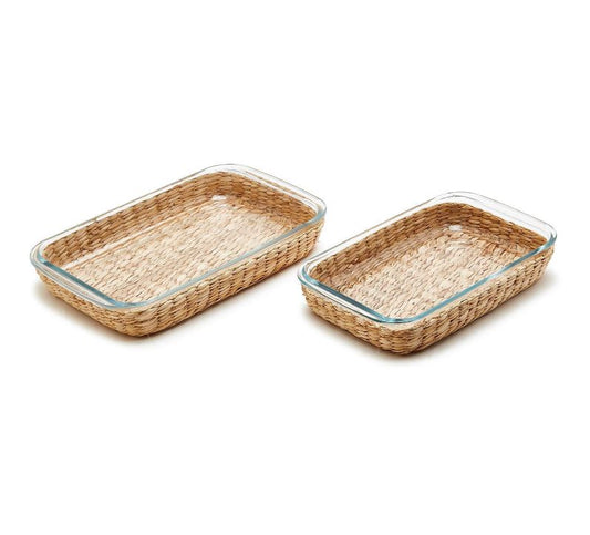 Set of 2 Borosilicate Glass Baking Dish with Removable Hand-Woven Lattice