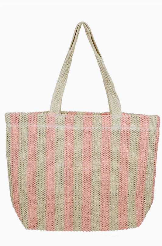 Striped Color Straw Crochet Tote Bag