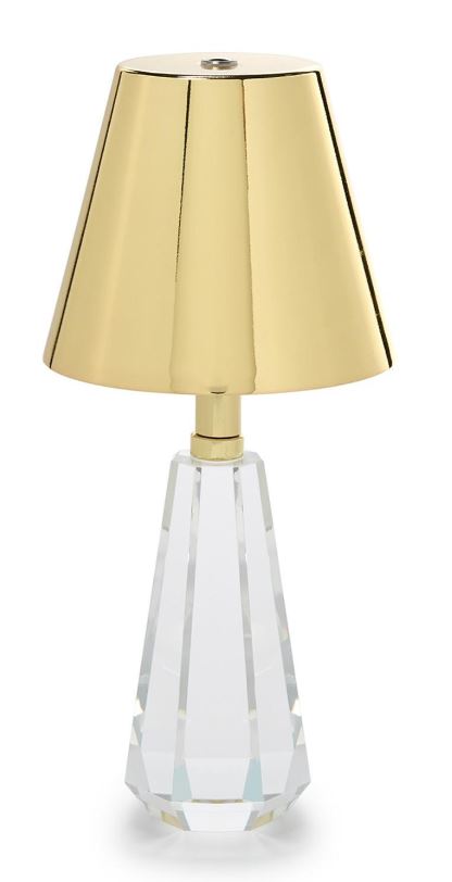 Faceted Crystal-Style Glass LED Portable Cordless Table Lamp with Gold Metallic Shade