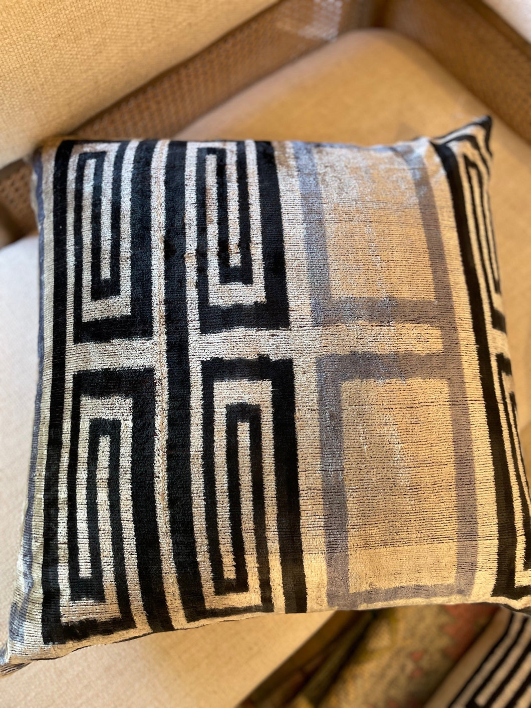 Ikat Turkish Silk Pillow - Black/Gray