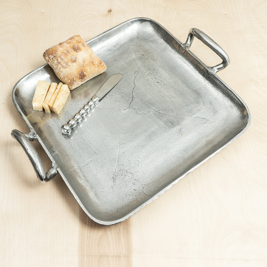 Denise Square Silver Tray with Handles