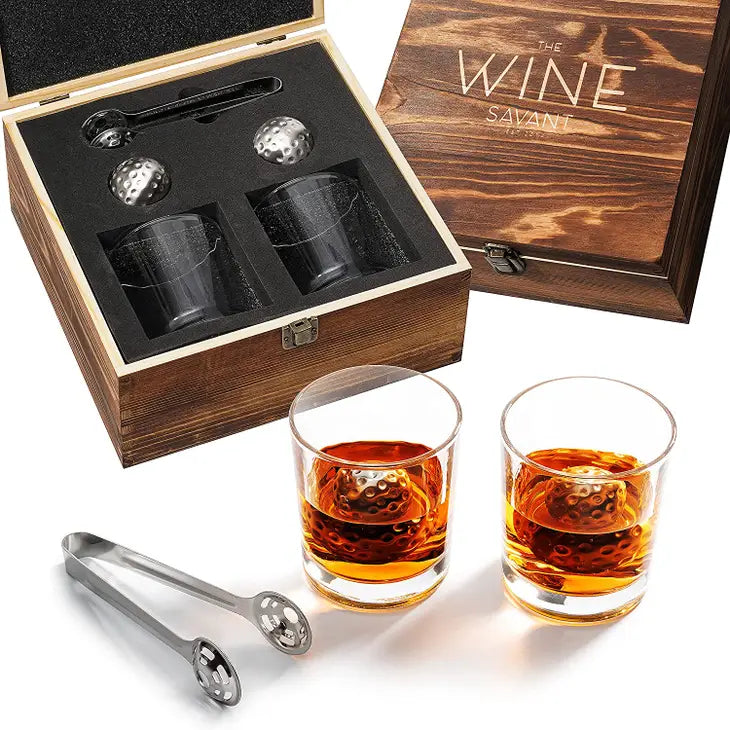Whiskey Glass With Golf Ball Chiller Gift Box
