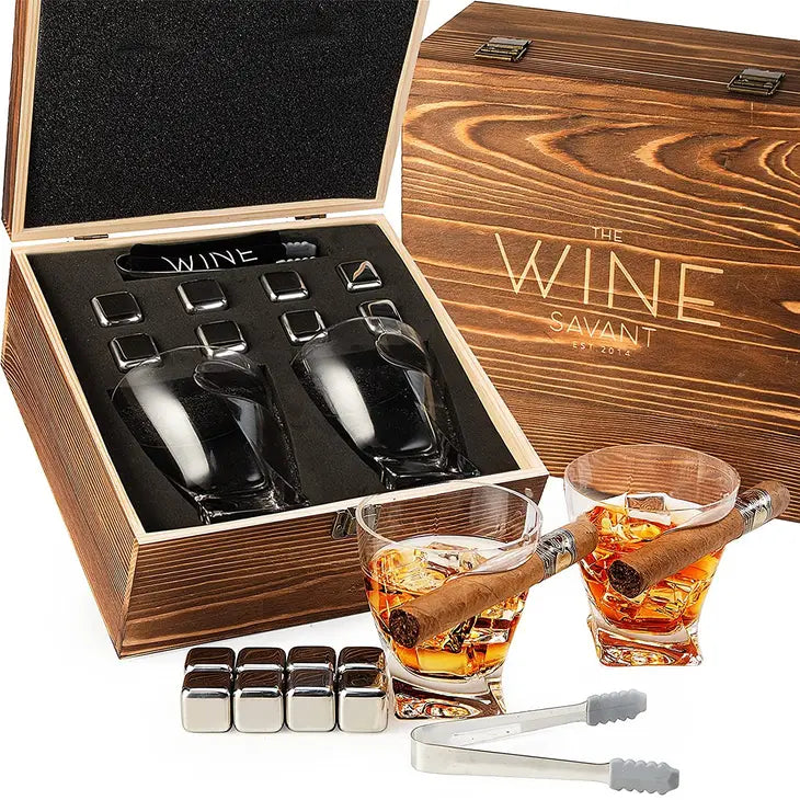 Whiskey Glass With Cigar Holder Gift Box