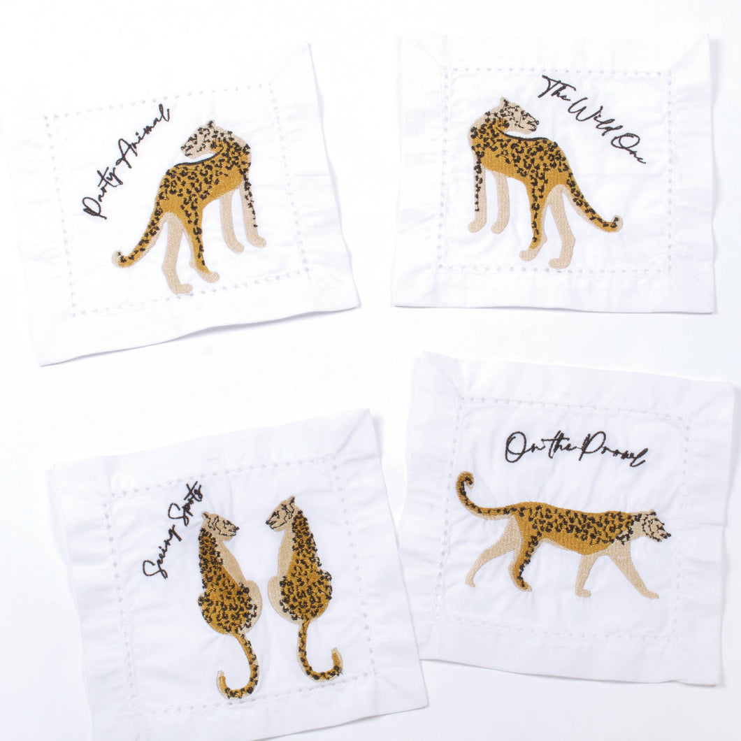 Party Leopard Embroidered Cocktail Napkin Set