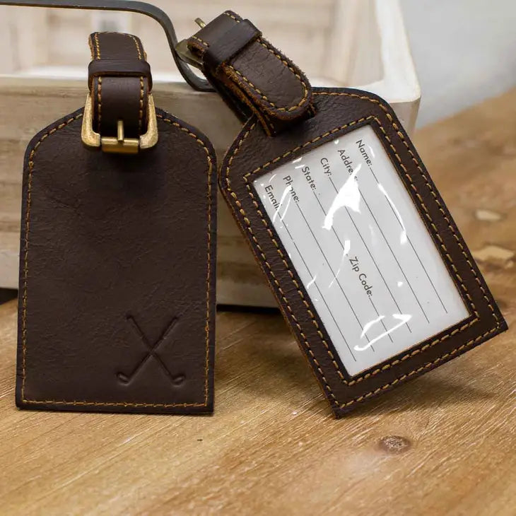 Leather Luggage Tag - Golf Clubs