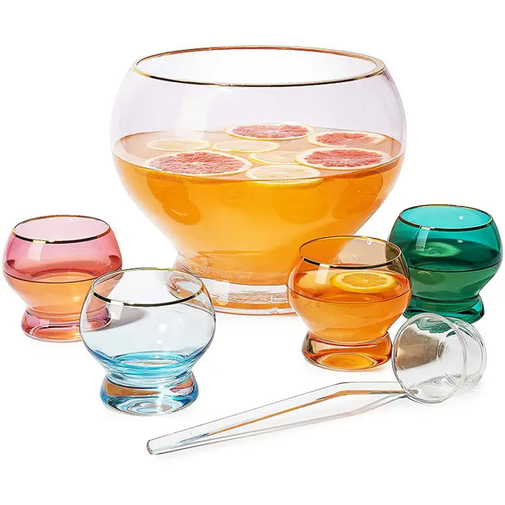 Colorful Punch Bowl & Glasses Set