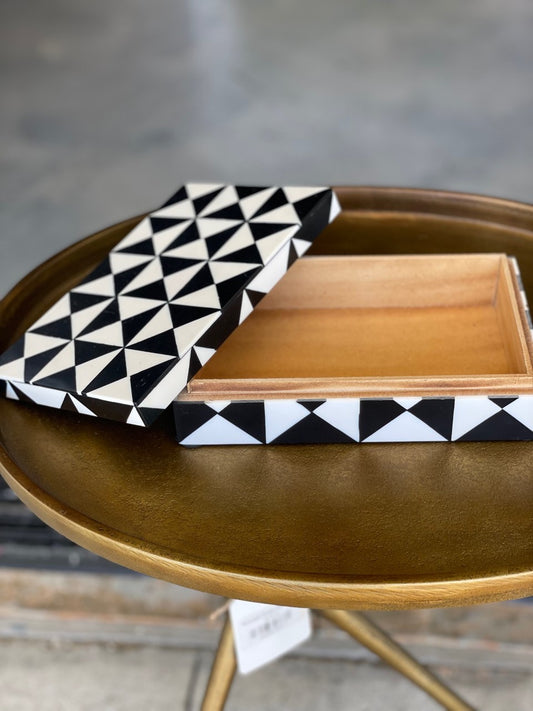 Black & White Bone Inlay Trinket Box